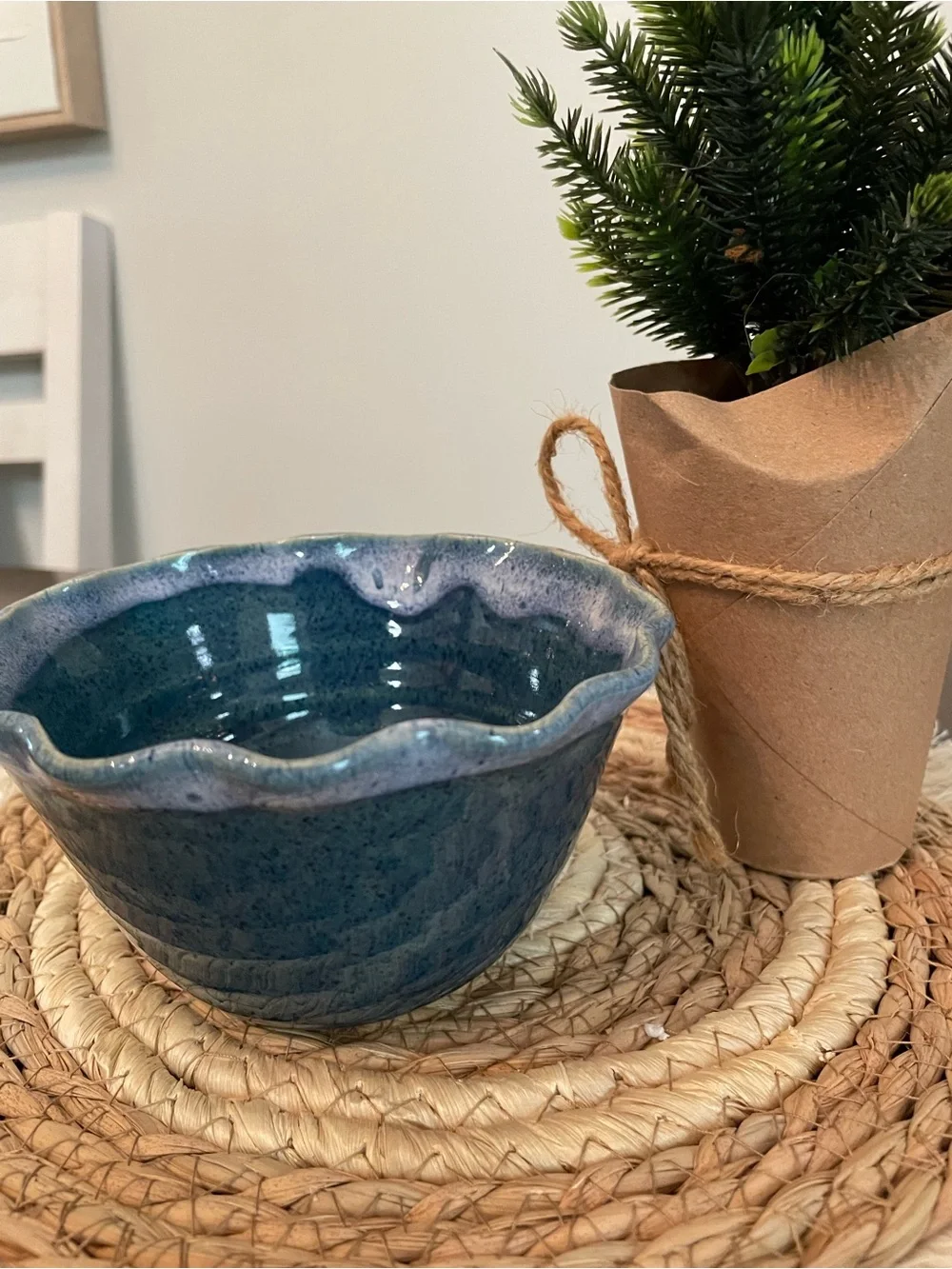 Glazed Ceramic Decorative Bowl in Deep Teal Blue